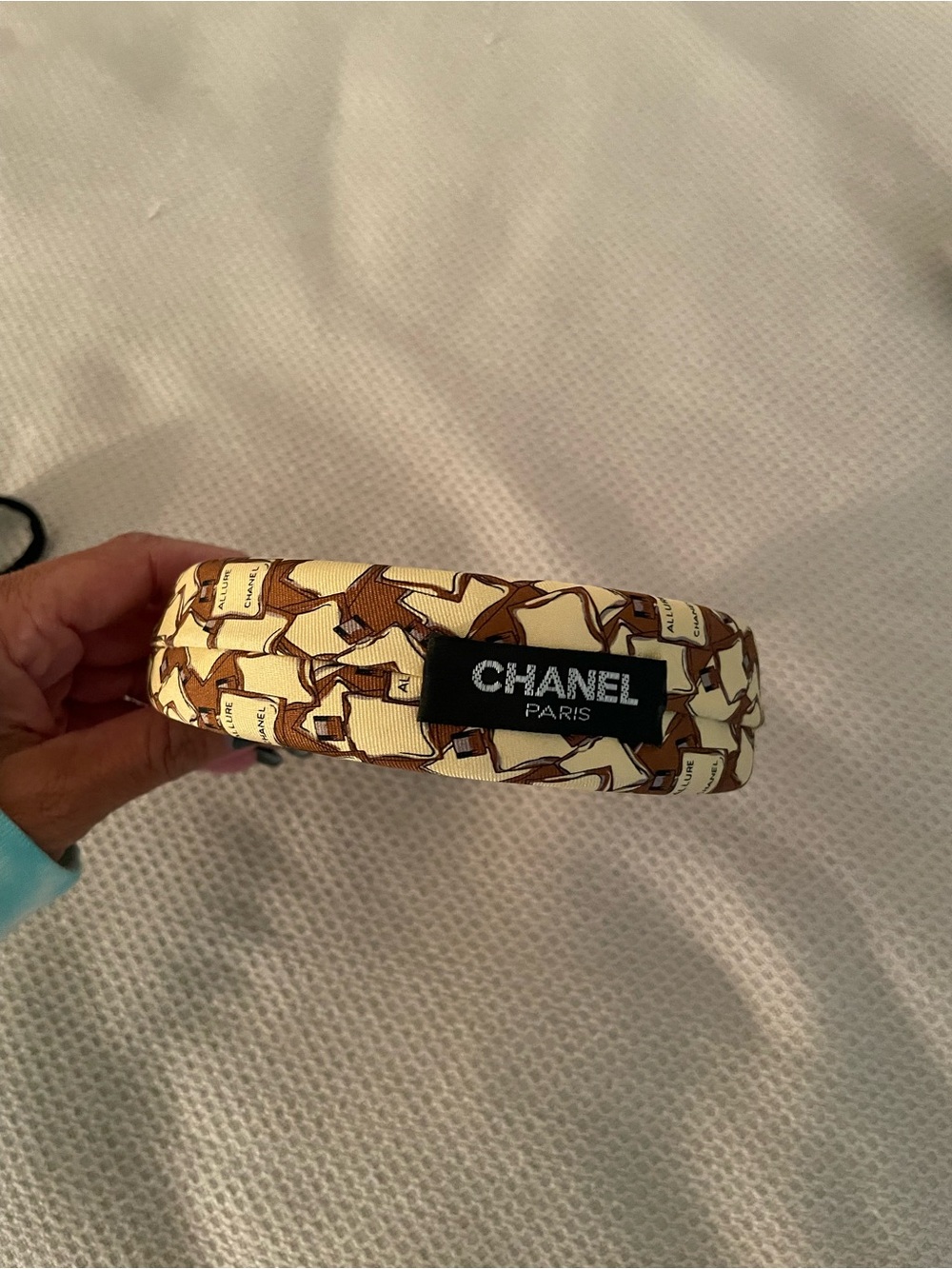 CHANEL Cream & Brown Patterned Padded Headband